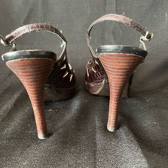 Next Brown Embossed Peep Toe Slingback Platform Size 8 - Picture 4 of 7